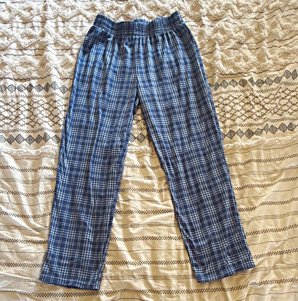 Cat & Jack Boys Pajama Pants Blue/White Plaid L 10/12 Elastic Flame Resist